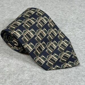 Vintage Structure Le Collezioni Silk Tie Navy Italian Architectural Print USA